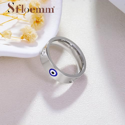 Evil Eye Wedding Band for Women 18K Gold Plated, Cubic Zirconia Anniversary Ring Gift for Wife, Non-Tarnish Stainless Steel Protection Jewelry, Secure Fit Sizes 5-11 6