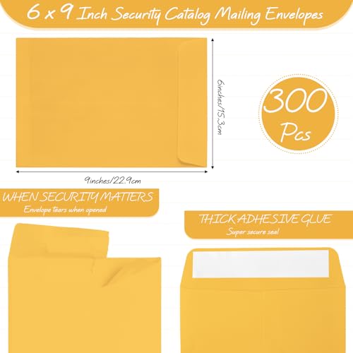 Fuutreo Envelopes autoadesivos de catálogo de catálogo de segurança de 300 contagens, 15 x 23 cm, en