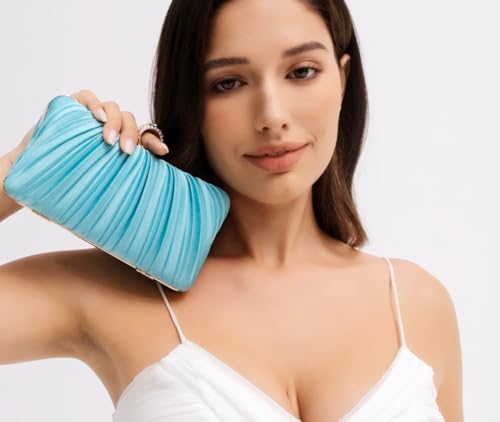 Image of Fashion Women's Evening Bags, Gold Silk Luxury Handbags with Chain Stylish Purses for Wedding Party