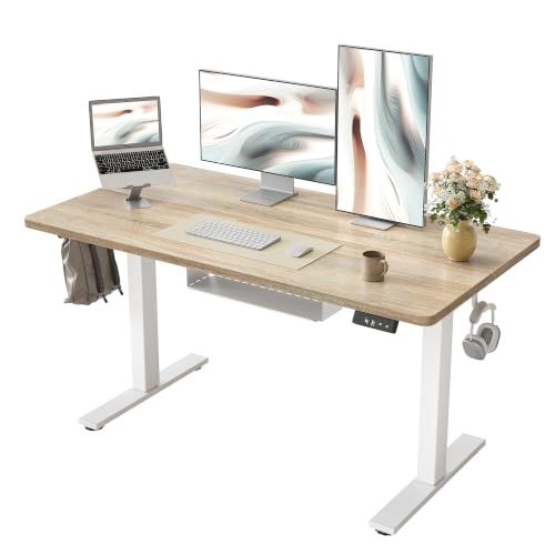 Image of TIQLAB Electric Standing Desk with Cable Tray, 47.2'' x 23.6'', Maple