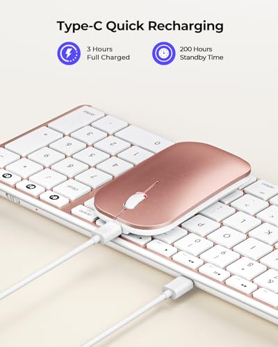 Image of seenda Bluetooth Keyboard and Mouse Combo for Mac, SKM64-2 Rechargeable Silent Wireless Keyboard Mouse Compact Slim, 3 Multi-Device Connection, Compatible for Mac MacBook Pro /Air iPad, White Rose Gold