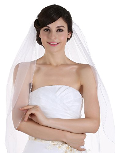 1T 1 Tier Beaded Edge Bridal Wedding Veil - White Cathedral Length 108" V119