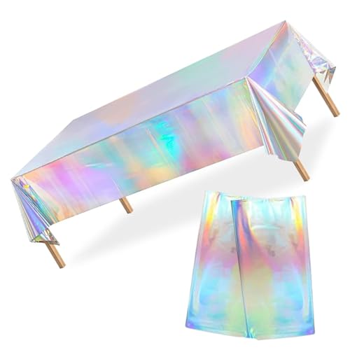 JFangZHZH 2 pièce Nappes Iridescentes Arc-en-Ciel 137x274cm,Multicolores,Nappe de Fête Brillante...