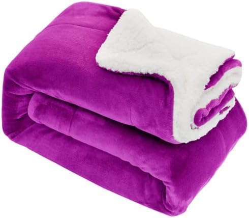 ml MassAri Limited Sherpa Blanket Bed Throw 150x200 Purple Double Size Luxurious Cosy Winter Warm Reversible (Sherpa Purple, Double)
