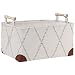 OLLVIA Fabric Storage Basket Bins for Shelves with Wood Handle, 15.7x11.8x8.3"Canvas Toy Storage Basket for Closet, Decorative Floor Storage Basket for Home Office Organizing, Linen Closet Organizer