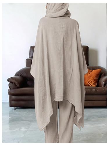 SOLY HUX Women's 2 Piece Outfit Hooded Kimono Flowy Cardigan High Waisted Pants Casual Suits3