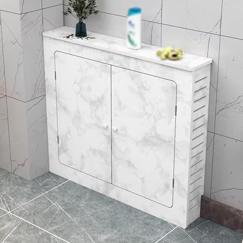 Cubreradiadores Modernos Blancos Material PVC Diseño de Tres Lados Textura de Mármol Cubre Radiadores Rodapié Preinstalado Personalizable Muebles Radiador Puede Ocultar Tuberías Sucias(C,70x20x70cm)