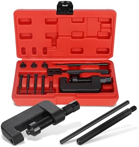 ABN Chain Breaker Tool Kit with Storage Case - 13 Piece Rivet and Roller Chain Link Removal Tool for 35 to 630 Motorcycle, Bike, ATV Chains