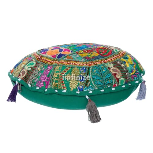 Housse de coussin patchwork fait main Khambadiya vert 40cm | Élégance artisanale - 6