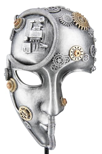 Masque steampunk Casablanca argenté hauteur 35,5 cm - 4