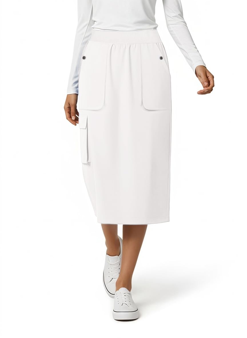 MediChic Womens Cargo 5-Pocket Scrub Skirt 34 Length Knit Waist Flex Fabric