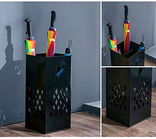 Porte-parapluie carré en métal noir pour entrée moderne