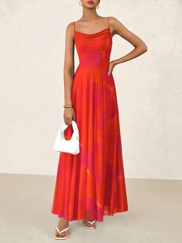 Image of BTFBM Women Summer Maxi Dresses Elegant Wedding Guest Dress | Cowl Neck,Spaghetti Strap,Mesh,Floral,A-Line,Flowy,Party,Cocktail,Homecoming,Graduation,Sundress,Prom,Beach Long Dresses