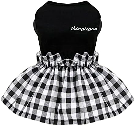 Small Dog Dress Classic Black Plaid Dresses for Dogs Soft Cute Summer Dog Dress Shirt Shih Tzu Pomeranian Chihuahua Yorkie Puppy Dog Clothes Outfits for Small Dogs Girl (Black,Medium)