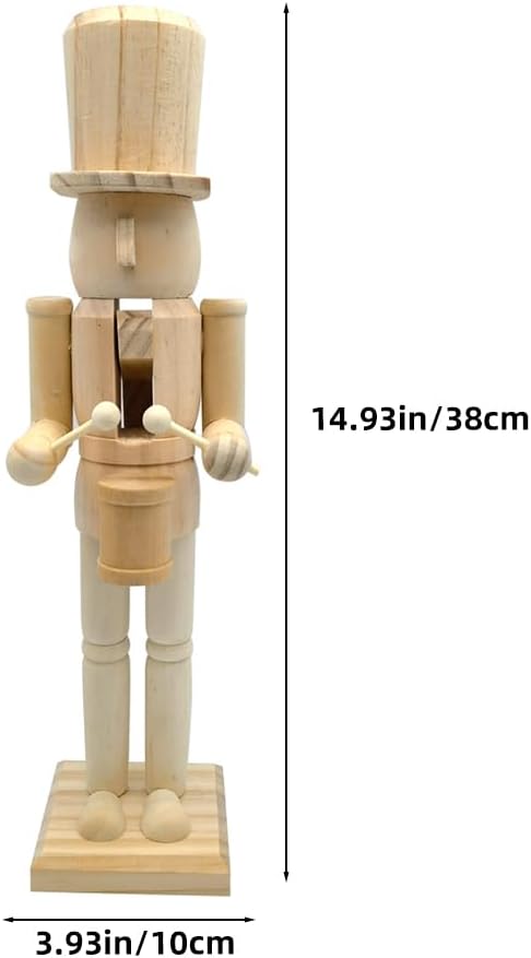 LUOZZY 15" Unfinished Nutcracker Wooden Christmas Nutcracker with Drum DIY Blank Unpainted Nutcracker Puppet Soldier Christmas Table Centerpieces Decorations