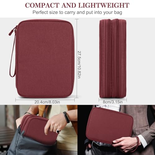 Image of FYY Electronic Organizer, Extra Large Travel Cable Organizer Bag Pouch Portable Waterproof Double Layers All-in-One Storage Bag for iPad, Cable, Power Bank, Laptop Charger for Office /Home, Wine Red