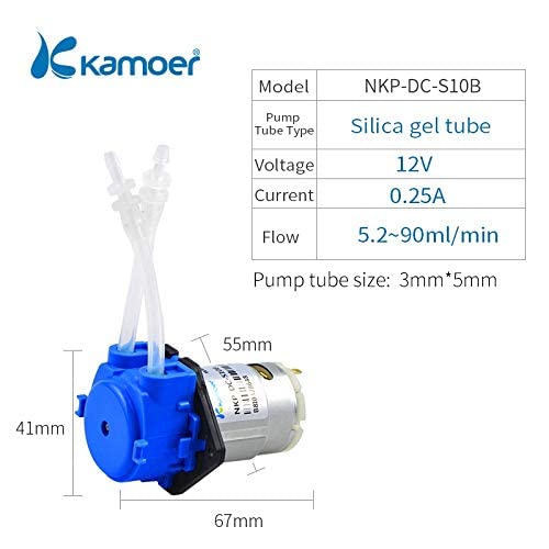 Kamoer NKP Peristaltische Pumpe mit niedrigem Durchfluss 12 V DC DIY Flüssigkeit kleine Dosierpumpe für Aquarium, Labor, Analytik, 3 mm ID x 5 mm OD