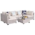 PAIQIAN 7 Piece Sectional Sofa Set Outdoor, Rattan Patio Furniture Set, Outdoor Sectional Furniture, Rattan Chairs Glass Table Wicker Conversation Seating Sectional Sofa with Cushions (Gray Beige)