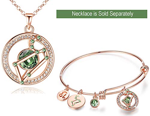 Leafael Superstar Leo Zodiac Expandable Bangle Bracelet Made With Premium Crystals Horoscope Constellation July August Birthstone Peridot Green Jewelry, Rose Gold Plated, 7" #TOP5