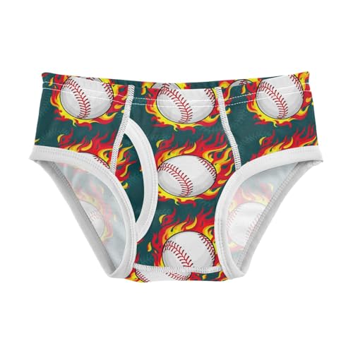 ODAWA Flaming Baseballs Boys Cotton Underwear, Tag-Free Comfort 2T Underwear