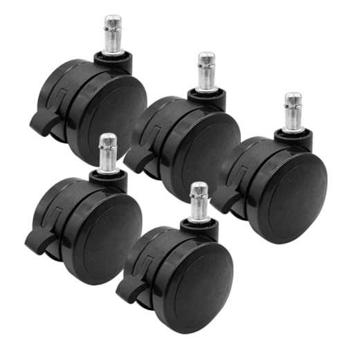 Gadpiparty Ruote Girevoli per Sedie da Ufficio Freno 2 Pollici in Pu Nero, Set da 5 Pezzi per Sostituzione delle Rotelle su Pavimenti in Legno Duro e Tappeti, Rotelle di Ricambio Silenziose