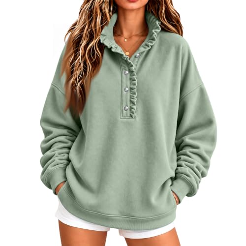 Womens Oversized Sweatshirt Snap Button Ruffle Collar Comfort Sweatshirt - image 5
