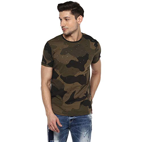 Image of Spykar Men's Printed Slim fit T-Shirt (MKT-01AH-028-OLIVE /Olive /Black 3XL)