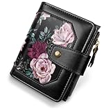 Simikol Women Wallet Bifold RFID Blocking Small Credit Card Holder Leather Wallets Cards Case Ladies Purse with Zipper, Night Roses