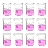 Labvida Heavy Duty Glass Beakers Set 12 pcs of Vol.150ml Thick-Walled, 3.3 Boro Griffin Low Form with Double Scale Printed Graduation for Laboratories, Industries, Schools and Home use, LVAC003