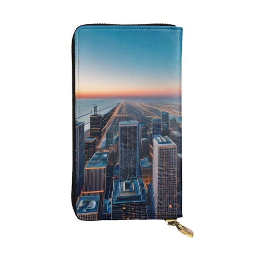 Portefeuille en cuir femme Chicago USA grand format avec porte-cartes et clip