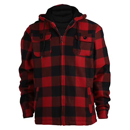 Image of LeeHanTon Mens Flannel Jackets Sherpa Lined Fleece Zip Up Winter Warm Workout Plaid Sweatshirt with Hood