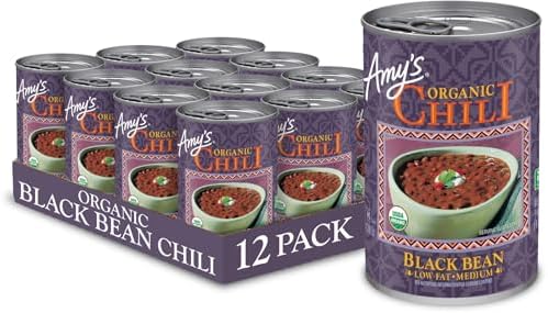 Amy's Organic Chili, Vegan Medium Black Bean Chili, Gluten Free, Low Fat, Gluten Free, 14.7 Oz (12 Pack)