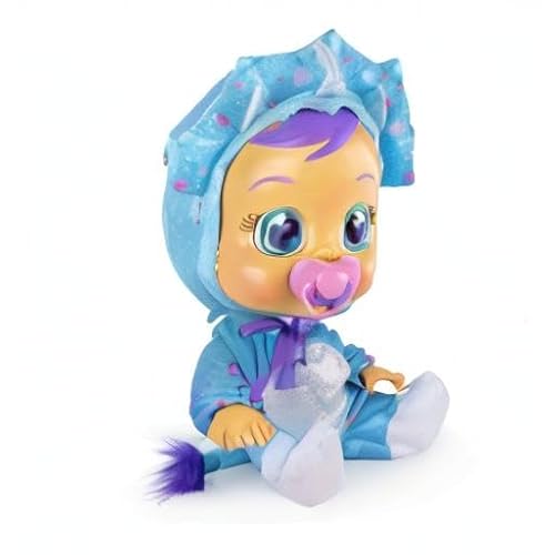 BEBÉS LLORONES Fantasy Tina el dinosaurio Muñeca Interactiva que llora con chupete y pijama de Dinosaurio azul - Juguete y Regalo para niñas y niños +18 Meses