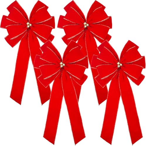 4PCS Large Red Christmas Velvet Bow, 11