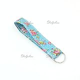 Classic Floral Print Wristlet Fabric Lanyard Key Chain for ID Badge Holder, Key fob, Key, USB, Purse (Aqua)