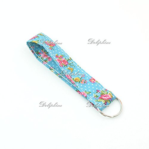 Classic Floral Print Wristlet Fabric Lanyard Key Chain for ID Badge Holder, Key fob, Key, USB, Purse (Aqua)