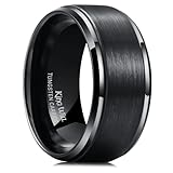 King Will 10mm Mens Black and Silver Wedding Band, Brushed Two Tone Tungsten Carbide Ring Polished Finish Rings, Comfort Fit, Size 11