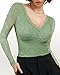 SAUNGKUAI Women's V Neck Lace Bodysuit Long Sleeve Bodysuits Double Lined Going Out Tops Y2K Trendy Thong Outfits Pistachio XXL