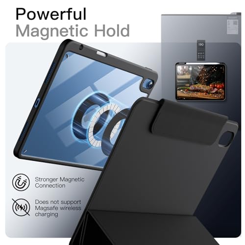 Image of JETech Magnetic Detachable Cover Case for iPad (A16) 11th /10th Generation (2025 /2022) with Pencil Holder, Removable Rotating Clear Cover, Portrait /Landscape Stand with Raised Screen View (Black)