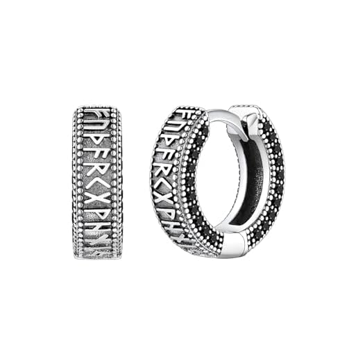 FaithHeart Norse Viking Runes Hoop Earrings for Men Hypoallergenic Stainless Steel Punk Huggie Hoop Earring Sturdy Norse Mythology Jewelry Gifts with Delicate Packaging A-Hoop-Black