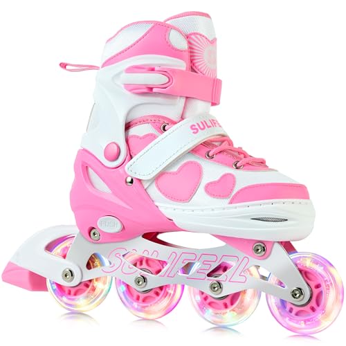 SULIFEEL Love Hearts Kids Adjustable Inline Skates for Girls
