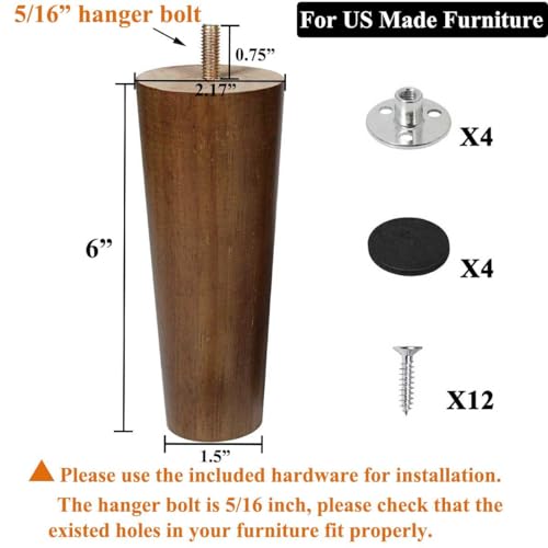 AORYVIC Furniture Legs Wood Sofa Legs Replacement Legs for Cabinet Vanity Couch Chair Dresser Pack of 4 (6 inch) - Thumbnail 3