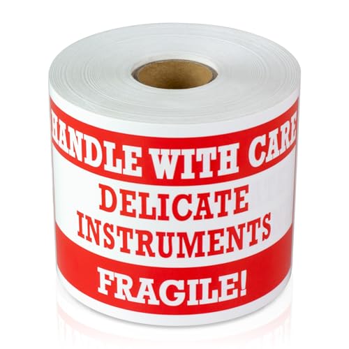 300 Delicate Instrument Stickers - 1 Pack - 3 x 5 inch, Handle with Care, Delicate Instruments Fragile Warning Labels for Shipping/Packing/Handling Labels, Red
