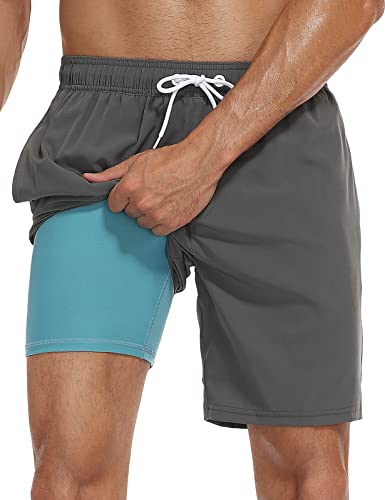 Unitop Mens Swim Trunks With Boxer Brief Liner Beach Shorts Quick Dry Lightweight Surfing Swimming Trunks Grey 40 #TOP12