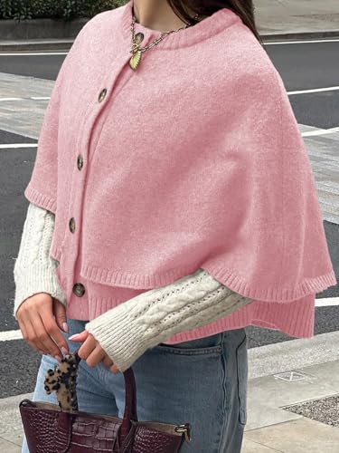Image of Saodimallsu Womens Cropped Cape Cardigan Button Up Crew Neck Jacket Shawl Fall Trendy Knit Sweater