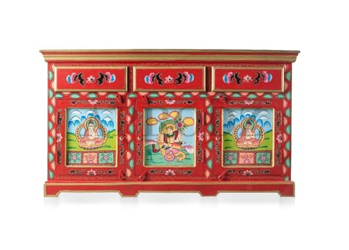 Image of APRODZ Wooden Handpainted Multipurpose Sideboard Storage Cabinet for Home (Multicolor)