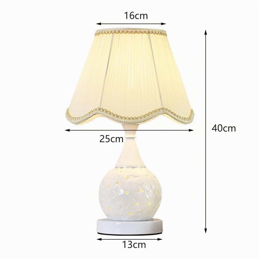 Mengjay Tischlampe Retro Keramik,E27 Tischleuchte Deko Wohnzimmer,Vintage Nachttischlampe mit Stoff Lampenschirm,Schreibtischlampe Schlafzimmer Kinderzimmer Büro Deko (Beige)