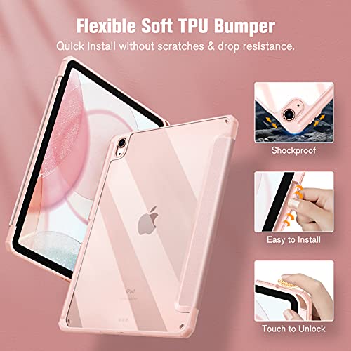 Fintie Hybride hoes voor iPad Air 5. Generation 2022 / iPad Air 4. Generation 2020 10,9 inch met penhouder - stootvaste beschermhoes met transparante harde schaal op de achterkant, roségoud - Image 6