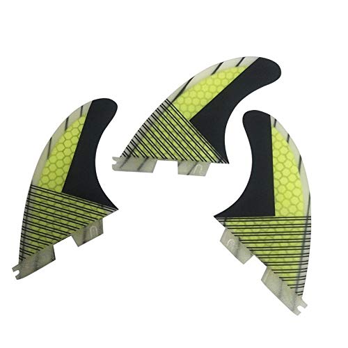 Gifftiy Hochleistungs-Surfbrett-Fin-Thruster-Surf-Finnen G5 / G7 / K2.1 FCS ii G5 / G7 / K2.1-Finnen Set Surf-Finnen für Sup Surfboard Fiberglas-Wabenplatte-Gelb A Schwarz 2 Cover