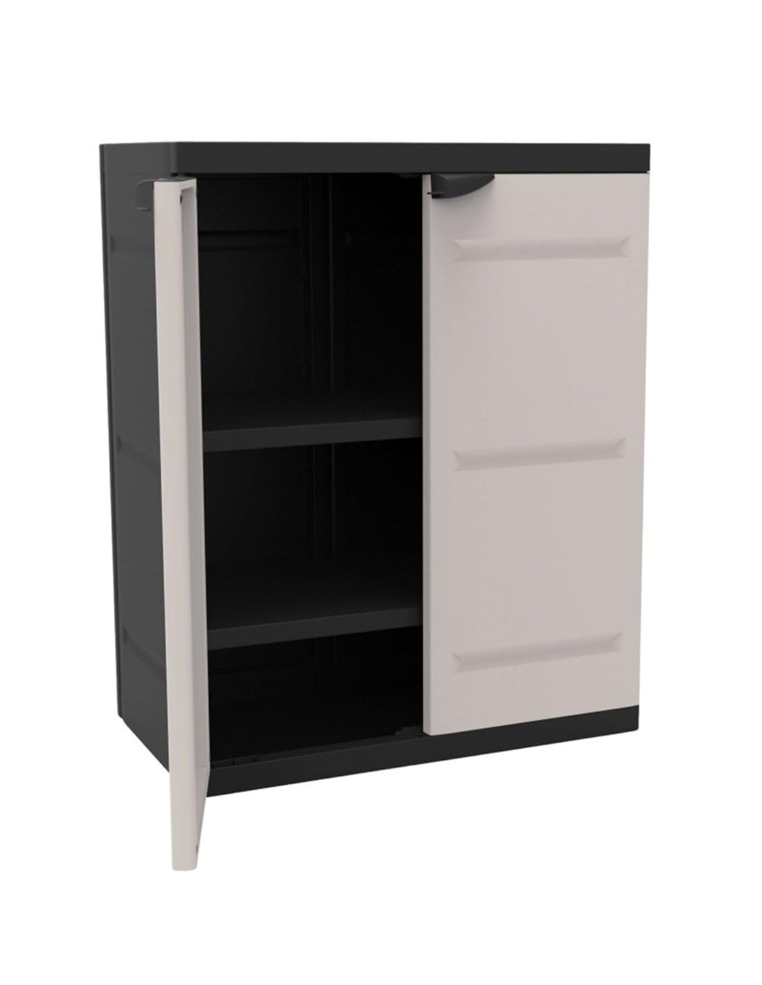 Jardin202 - Armario Medio de Resina | 2 Estantes Regulables | Almacenaje Bajo Terraza | Titanium Beige o Negro | 70x44x88 cm | (Negro)